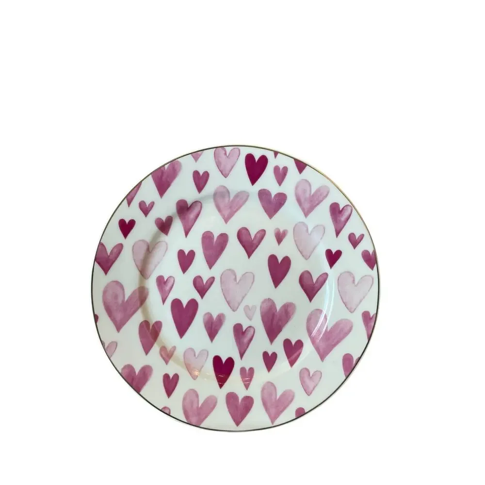 4 Grace Teaware Porcelain Pink & White Valentine's Day Heart 8in Salad Plates